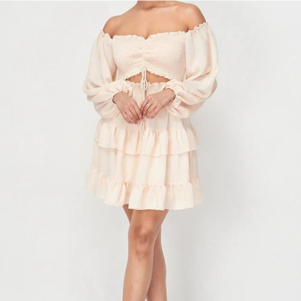 Windsor off shoulder cream mini dress